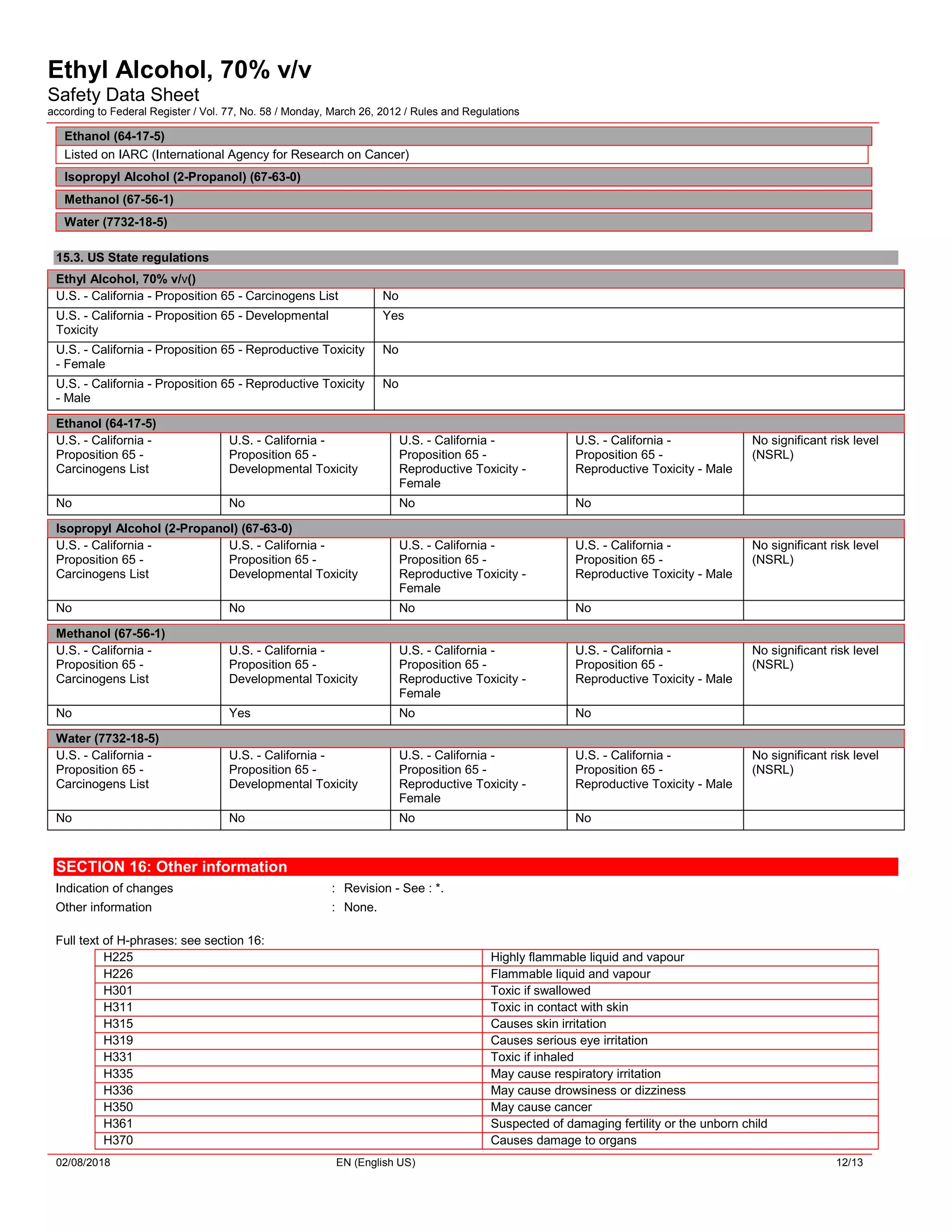 m13 Ethyl alcohol 70% msds sheet | PDF