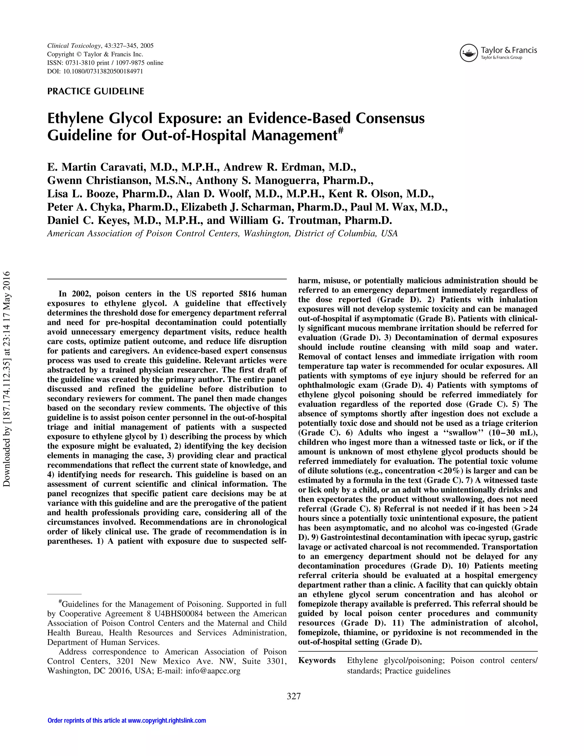 Ethylene glycol exposure an evidence based consensus guideline for out ...