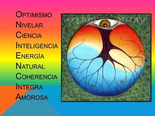 OPTIMISMO 
NIVELAR 
CIENCIA 
INTELIGENCIA 
ENERGÍA 
NATURAL 
COHERENCIA 
INTEGRA 
AMOROSA 
 