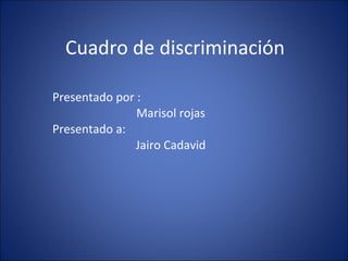 Cuadro de discriminación Presentado por : Marisol rojas Presentado a: Jairo Cadavid 
