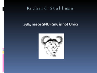 Richard Stallman 1984 nasce  GNU (Gnu is not Unix ) 