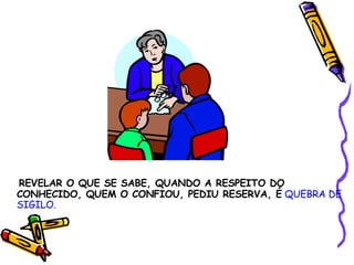 REVELAR O QUE SE SABE, QUANDO A RESPEITO DO CONHECIDO, QUEM O CONFIOU, PEDIU RESERVA, É   QUEBRA DE SIGILO. 