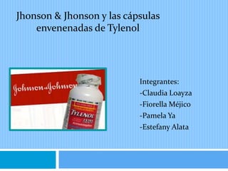 Integrantes:
-Claudia Loayza
-Fiorella Méjico
-Pamela Ya
-Estefany Alata
Jhonson & Jhonson y las cápsulas
envenenadas de Tylenol
 