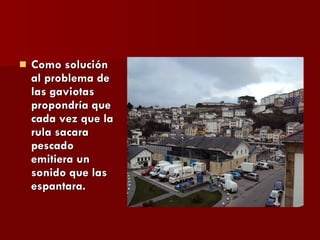 Como solución al problema de las gaviotas propondría que cada vez que la rula sacara pescado emitiera un sonido que las espantara. 