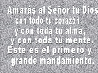 Amarás al Señor tu Dios  y con toda tu alma,  y con toda tu mente.  grande mandamiento.  con todo tu corazón, Este es el primero y 