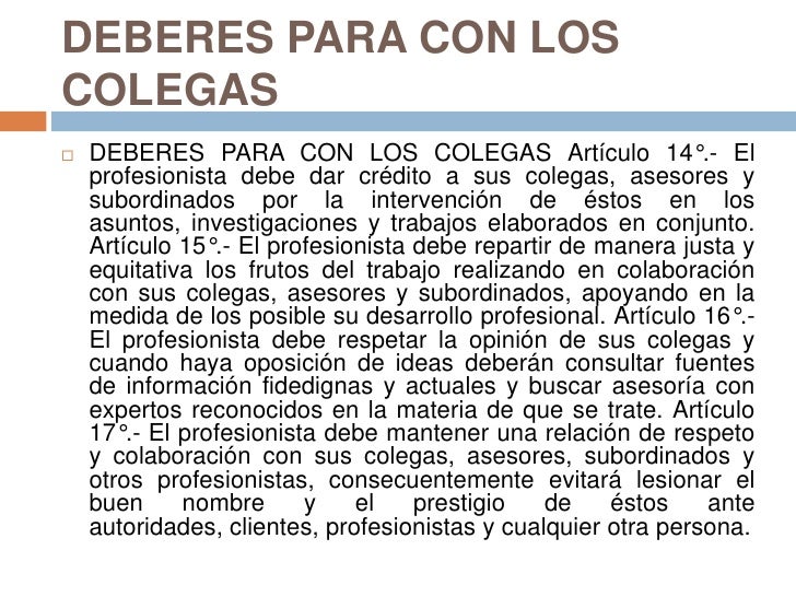 Deberes Para Con Los Colegas Etica