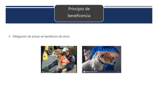 Principio de
beneficencia
 Obligación de actuar en beneficios de otros
 