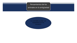 Pensamientos de los
animales en la antigüedad
Los animales pueden ser
explotados por los
humanos
 