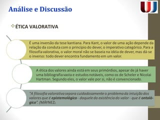 Análise e Discussão 
ÉTICA VALORATIVA 
 