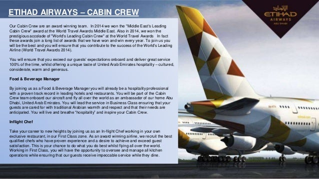 Etihad Airways Cabin Crew Roles August 2015