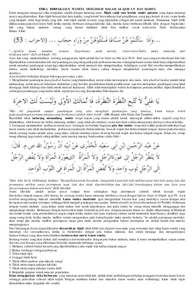 Etika Berpakaian Wanita Muslimah Dalam Al Quran Dan Hadits