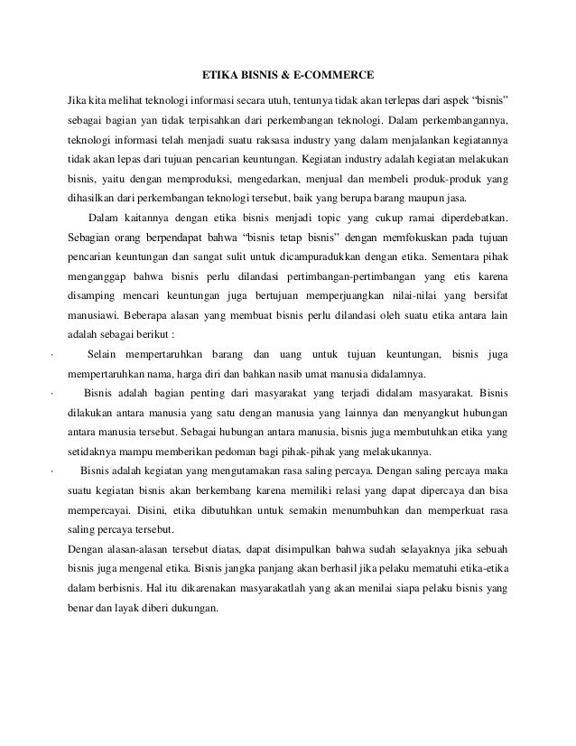 Etika Bisnis E Commerce Dalam Dunia Teknologi
