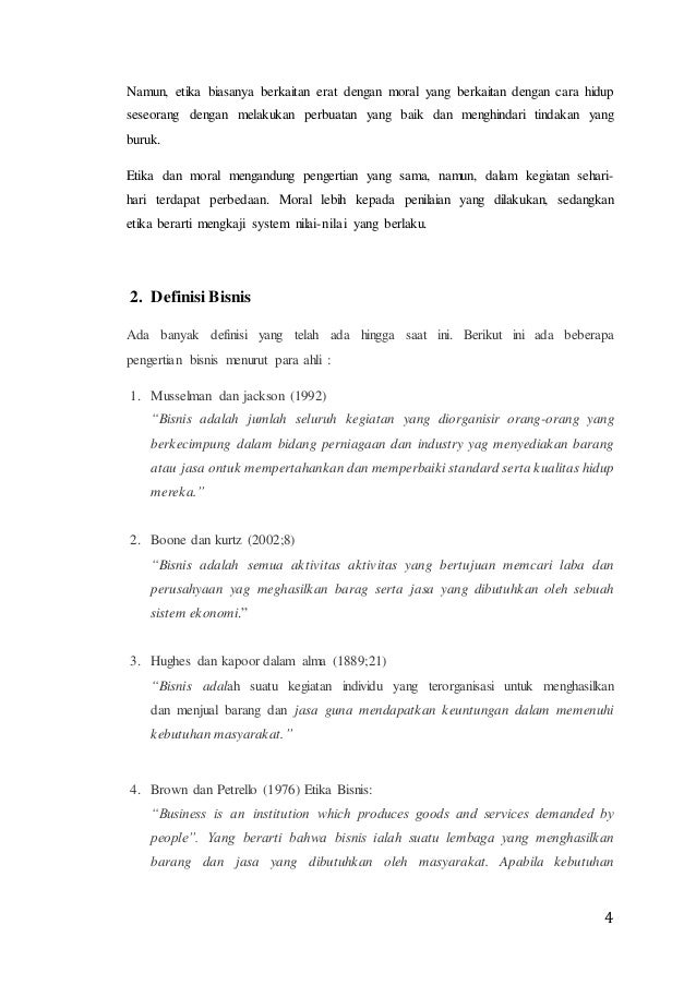 Makalah Etika Bisnis Bisnis Dan Etika Dalam Dunia Modern