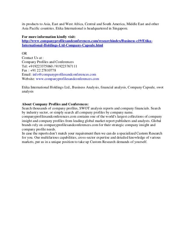 Etika International Holdings Ltd Company Capsule