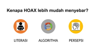 Kenapa HOAX lebih mudah menyebar?
LITERASI ALGORITMA PERSEPSI
 