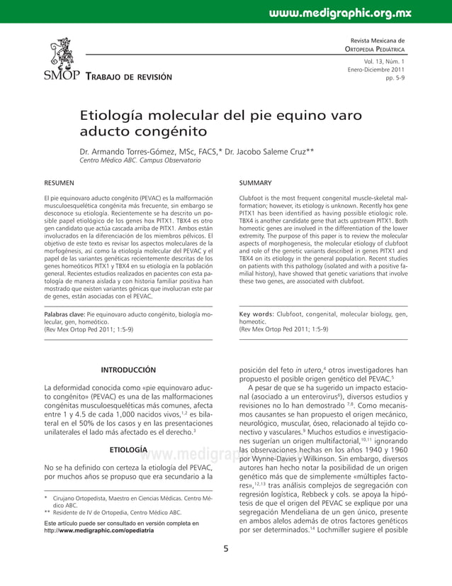 Etiología molecular del pie equino varo PDF