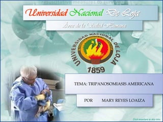 Universidad Nacional De Loja
Área de la Salud Humana

TEMA: TRIPANOSOMIASIS AMERICANA

POR

MARY REYES LOAIZA

 