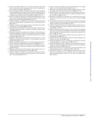 12. Marwick C, Broomhall J, McCowan C, et al. Severity assessment of skin and soft
tissue infections: cohort study of management and outcomes for hospitalized pa-
tients. J Antimicrob Chemother 2011; 66:387–97.
13. Garau J, Ostermann H, Medina J, et al. REACH Study Group. Current management
of patients hospitalized with complicated skin and soft tissue infections across Eu-
rope (2010–2011): assessment of clinical practice patterns and real-life effectiveness
of antibiotics from the REACH study. Clin Microbiol Infect 2013; 19:E377–85.
14. Jenkins TC, Knepper BC, Moore SJ, et al. Antibiotic prescribing practices in a mul-
ticenter cohort of patients hospitalized for acute bacterial skin and skin structure
infection. Infect Control Hosp Epidemiol 2014; 35:1241–50.
15. Karppelin M, Siljander T, Haapala AM, et al. Evidence of streptococcal origin of
acute non-necrotising cellulitis: a serological study. Eur J Clin Microbiol Infect Dis
2015; 34:669–72.
16. Gallagher EJ. Evidence-based emergency medicine. The problem with sensitivity
and speciﬁcity. Ann Emerg Med 2003; 42:298–303.
17. Jeng A, Beheshti M, Li J, Nathan R. The role of beta-hemolytic streptococci in caus-
ing diffuse, nonculturable cellulitis: a prospective investigation. Medicine (Balti-
more) 2010; 89:217–26.
18. Lambertsen LM, Ingels H, Schonheyder HC, Hoffmann S, Danish Streptococcal
Surveillance Collaboration Group 2011. Nationwide laboratory-based surveillance
of invasive beta-haemolytic streptococci in Denmark from 2005 to 2011. Clin Mi-
crobiol Infect 2014; 20:O216–23.
19. Oppegaard O, Mylvaganam H, Kittang BR. Beta-haemolytic group A, C and G
streptococcal infections in Western Norway: a 15-year retrospective survey. Clin
Microbiol Infect 2015; 21:171–8.
20. Siljander T, Karppelin M, Vahakuopus S, et al. Acute bacterial, nonnecrotizing cel-
lulitis in Finland: microbiological ﬁndings. Clin Infect Dis 2008; 46:855–61.
21. Komatsu Y, Okazaki A, Hirahara K, et al. Differences in clinical features and out-
comes between group A and group G Streptococcus-induced cellulitis. Dermatol-
ogy 2015; 230:244–9.
22. Bläckberg A, Trell K, Rasmussen M. Erysipelas, a large retrospective study of ae-
tiology and clinical presentation. BMC Infect Dis 2015; 15:402.
23. Loubinoux J, Plainvert C, Collobert G, et al. Adult invasive and noninvasive infec-
tions due to Streptococcus dysgalactiae subsp. equisimilis in France from 2006 to
2010. J Clin Microbiol 2013; 51:2724–7.
24. Rantala S. Streptococcus dysgalactiae subsp. equisimilis bacteremia: an emerging
infection. Eur J Clin Microbiol Infect Dis 2014; 33:1303–10.
25. Eriksson BK. Anal colonization of group G beta-hemolytic streptococci in relaps-
ing erysipelas of the lower extremity. Clin Infect Dis 1999; 29:1319–20.
26. Semel JD, Goldin H. Association of athlete’s foot with cellulitis of the lower ex-
tremities: diagnostic value of bacterial cultures of ipsilateral interdigital space sam-
ples. Clin Infect Dis 1996; 23:1162–4.
27. Bjornsdottir S, Gottfredsson M, Thorisdottir AS, et al. Risk factors for acute cel-
lulitis of the lower limb: a prospective case-control study. Clin Infect Dis 2005;
41:1416–22.
28. Crisp JG, Takhar SS, Moran GJ, et al. Polymerase chain reaction, pyrosequencing,
and culture of infected and uninfected site skin biopsy specimens cannot identify
etiology of cellulitis. Clin Infect Dis 2015; 61:1679–87.
29. Jenkins TC, Knepper BC, Sabel AL, et al. Decreased antibiotic utilization after im-
plementation of a guideline for inpatient cellulitis and cutaneous abscess. Arch In-
tern Med 2011; 171:1072–9.
30. Pallin DJ, Binder WD, Allen MB, Lederman M, et al. Clinical trial: comparative
effectiveness of cephalexin plus trimethoprim-sulfamethoxazole versus cephalexin
alone for treatment of uncomplicated cellulitis: a randomized controlled trial. Clin
Infect Dis 2013; 56:1754–62.
31. Eron LJ, Lipsky BA. Use of cultures in cellulitis: when, how, and why? Eur J Clin
Microbiol Infect Dis 2006; 25:615–7.
32. Chlebicki MP, Oh CC. Recurrent cellulitis: risk factors, etiology, pathogenesis and
treatment. Curr Infect Dis Rep 2014; 16:422.
33. Johnson KE, Kiyatkin DE, An AT, et al. PCR offers no advantage over culture for
microbiologic diagnosis in cellulitis. Infection 2012; 40:537–41.
34. Johnson DR, Kurlan R, Leckman J, Kaplan EL. The human immune response to
streptococcal extracellular antigens: clinical, diagnostic, and potential pathogenetic
implications. Clin Infect Dis 2010; 50:481–90.
35. Klein GC, Baker CN, Jones WL. “Upper limits of normal” antistreptolysin O and
antideoxyribonuclease B titers. Appl Microbiol 1971; 21:999–1001.
36. Eells SJ, Chira S, David CG, et al. Non-suppurative cellulitis: risk factors and its
association with Staphylococcus aureus colonization in an area of endemic com-
munity-associated methicillin-resistant S. aureus infections. Epidemiol Infect
2011; 139:606–12.
Predicting Streptococcal Cellulitis • OFID • 9
byguestonJanuary11,2016http://ofid.oxfordjournals.org/Downloadedfrom
 