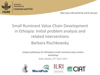 Small Ruminant Value Chain Development
in Ethiopia: Initial problem analysis and
related interventions
Barbara Rischkowsky
Impact pathways for Ethiopian small ruminant value chains
workshop
Addis Ababa, 23rd April 2013
 