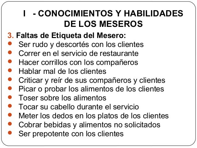 Resultado de imagen para estándares de servicio meseros