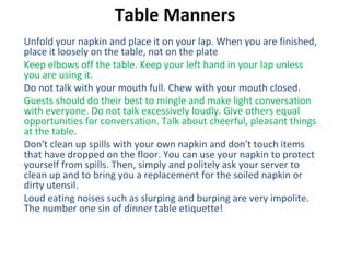Etiquettes on fine dining | PPT