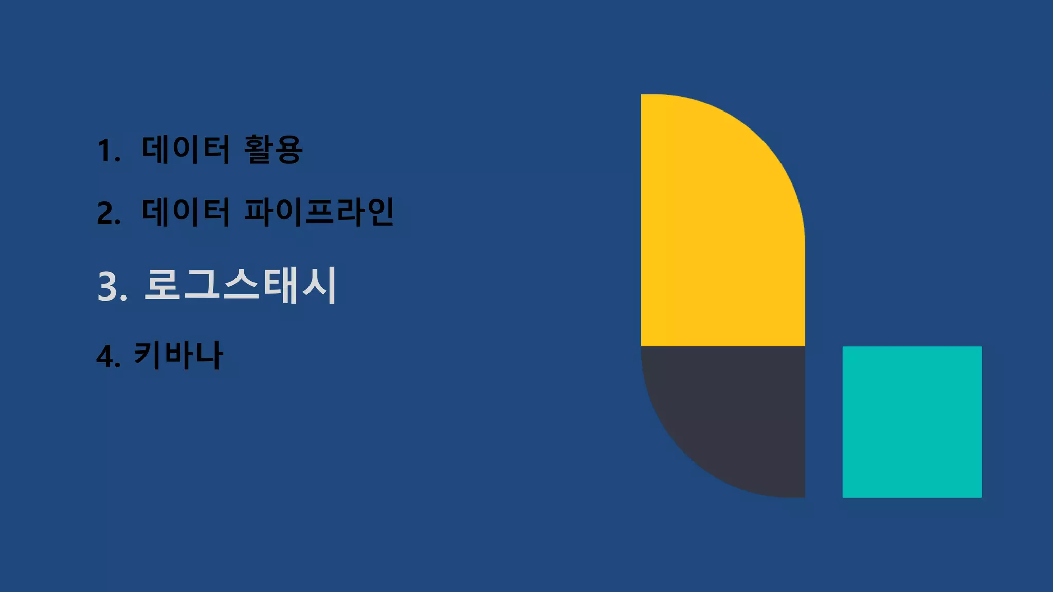 1. 데이터 활용
2. 데이터 파이프라인
3. 로그스태시
4. 키바나
 