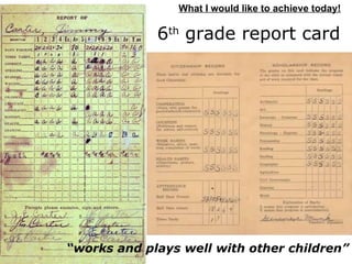6 th  grade report card bbbbbbbbbb “ works and plays well with other children” What I would like to achieve today! 