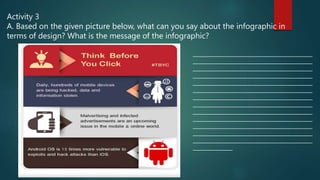 Activity 3
A. Based on the given picture below, what can you say about the infographic in
terms of design? What is the message of the infographic?
________________________________________________
________________________________________________
________________________________________________
________________________________________________
________________________________________________
________________________________________________
________________________________________________
________________________________________________
________________________________________________
________________________________________________
________________________________________________
________________________________________________
________________________________________________
________________
 