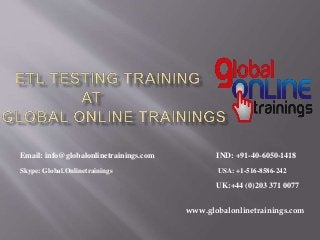 Email: info@globalonlinetrainings.com IND: +91-40-6050-1418
Skype: Global.Onlinetrainings USA: +1-516-8586-242
UK:+44 (0)203 371 0077
www.globalonlinetrainings.com
 