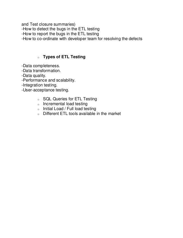 Etl testing training Syllabus