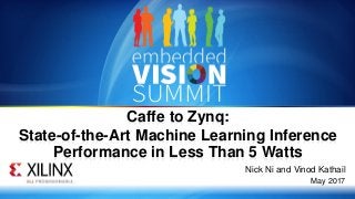 Copyright © 2017 Xilinx, Inc. 1
Nick Ni and Vinod Kathail
May 2017
Caffe to Zynq:
State-of-the-Art Machine Learning Inference
Performance in Less Than 5 Watts
 