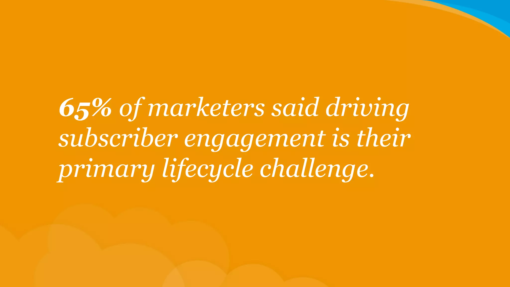 65% of marketers said driving
subscriber engagement is their
primary lifecycle challenge.

 