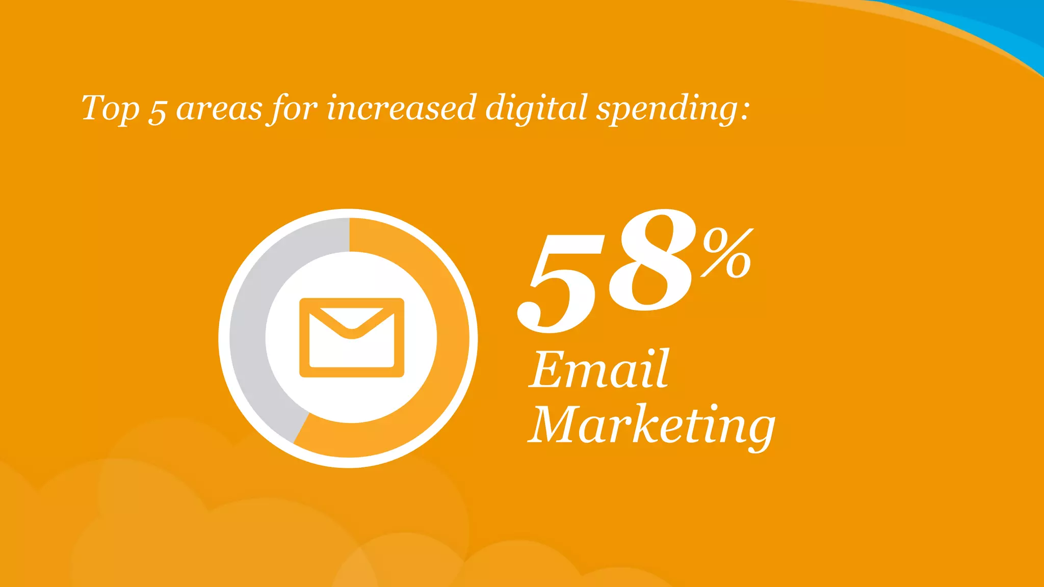 Top 5 areas for increased digital spending:

58

%

Email
Marketing

 