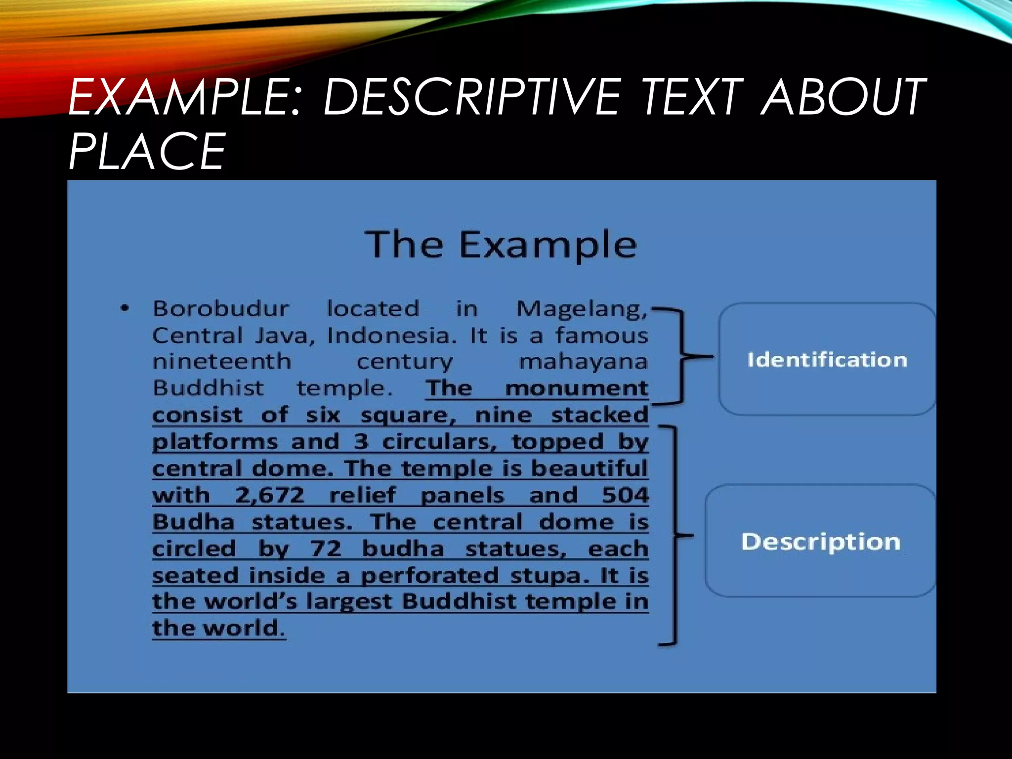 EXAMPLE: DESCRIPTIVE TEXT ABOUT
PLACE
 