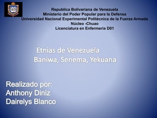 Republica Bolivariana de Venezuela
Ministerio del Poder Popular para la Defensa
Universidad Nacional Experimental Politécnica de la Fuerza Armada
Núcleo -Chuao
Licenciatura en Enfermería D01
 