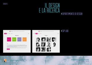 Progetto per Alternanza Scuola Lavoro
Laura Varisco - Silvia Gaccioli - Ninfa BonoIPSSCSI “W. Kandinsky”
il design
e la ricerca dipartimento di design
Politecnico di Milano Bovisa
Via Durando 38/A
design.polimi.it
sip lab
Studies on Interaction and Percep-
tion c/o PoliDesign department
Via Durando 38/A
siplab.org
siplab.org/laura
laura@siplab.org
credits
 