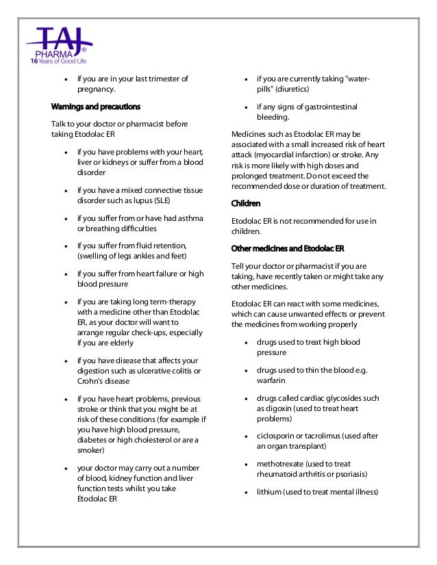 Etodolac ExtendedRelease Tablets 600mg USP Taj Pharma PIL