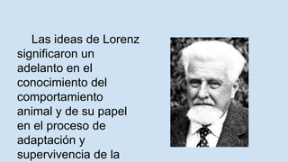 Las ideas de Lorenz 
significaron un 
adelanto en el 
conocimiento del 
comportamiento 
animal y de su papel 
en el proceso de 
adaptación y 
supervivencia de la 
especie. 
 