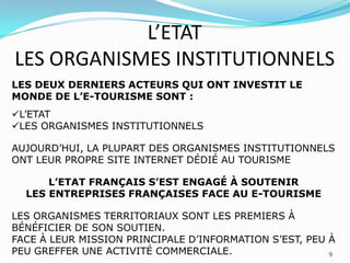 LES COMPAGNIES AERIENNESLE TRANSPORT AERIEN A CONNU DE PROFONDES MUTATIONS CES DERNIERES ANNEESLES COMPAGNIES NATIONALES ONT ADOPTE UNE STRATEGIE DE PRUDENCE FACE AU E-COMMERCEAir France notamment a choisi le rentrer sur le marché du E-tourisme pour fidéliser sa clientèle et améliorer les services  (ex : billet électronique…..)de nouvelles compagnies aériennes à bas prix (low-cost) SONT APPARUS SUR LE MARCHECes compagnies se sont en effet dès leur origine servie du canal de la vente en ligneElles ont opté pour le 100% électronique afin de réduire leurs coûts de distribution.6