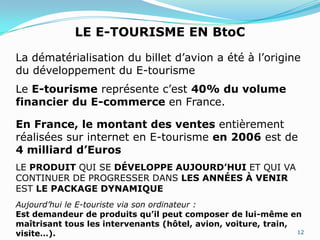 LES TOURS OPERATEURSLES TOURS OPERATEURS ONT PERDU LE MONOPOLE DE LEUR ACTIVITE DEPUIS L’APPARITION DU E-TOURISMELES AGENCES DE VOYAGE EN LIGNE ONT INVESTI LE RESEAU INTERNETles TOURS OPERATEURS ont du procedeR à des alliances, des regroupements stratégiques et investir également le domaine de la vente en ligne (Fram, Club Med, Jet Tours…) LEURS OBJECTIFS : PARER A LA CONCURRENCE8