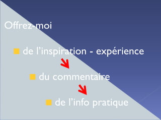 Offrez-moi

   de l’inspiration - expérience

       du commentaire

             de l’info pratique
 