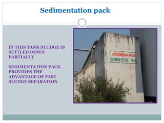 Sedimentation pack
IN THIS TANK SLUDGE IS
SETTLED DOWN
PARTIALLY
SEDIMENTATION PACK
PROVIDES THE
ADVANTAGE OF FAST
SLUDGE SEPARATION
 