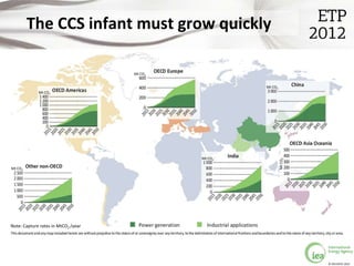 The CCS infant must grow quickly

                                     Mt CO2


                                                       Mt CO2
             Mt CO2




                                              Mt CO2




                                                                Mt CO2
Mt CO2




Note: Capture rates in MtCO2 /year




                                                                         © OECD/IEA 2012
 