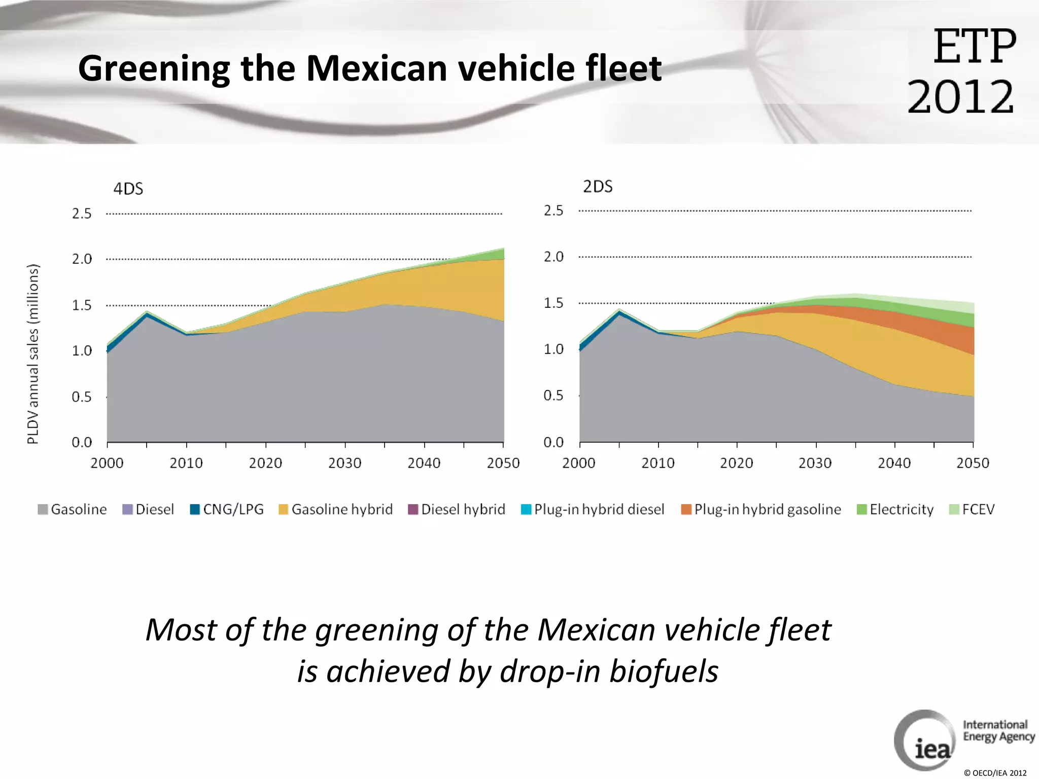 Greening the Mexican vehicle fleet




   Most of the greening of the Mexican vehicle fleet
             is achieved by drop-in biofuels

                                                       © OECD/IEA 2012
 
