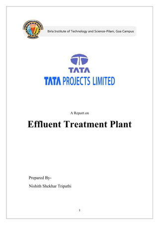 A Report on


Effluent Treatment Plant




Prepared By-
Nishith Shekhar Tripathi




                            1
 