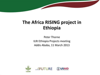 The Africa RISING project in
          Ethiopia
              Peter Thorne
     ILRI Ethiopia Projects meeting
      Addis Ababa, 11 March 2013
 
