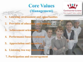1. Learning environment and opportunities
2. Provision of education and training
3. Achievement orientation
4. Performance based evaluation
5. Appreciation and incentives
6. Listening two way interaction
7. Participation and encouragement
 