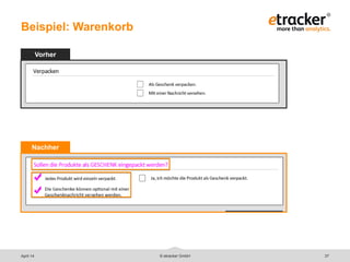 © etracker GmbH 37
Beispiel: Warenkorb
Vorher
Nachher
April 14
 