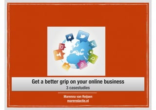 Get a better grip on your online business
3 casestudies
Marenna van Reijsen
mareredactie.nl
 