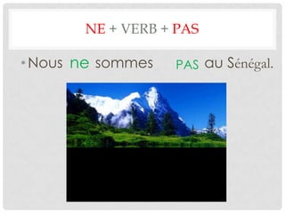 LA NÉGATION

NE
verb
PAS

 